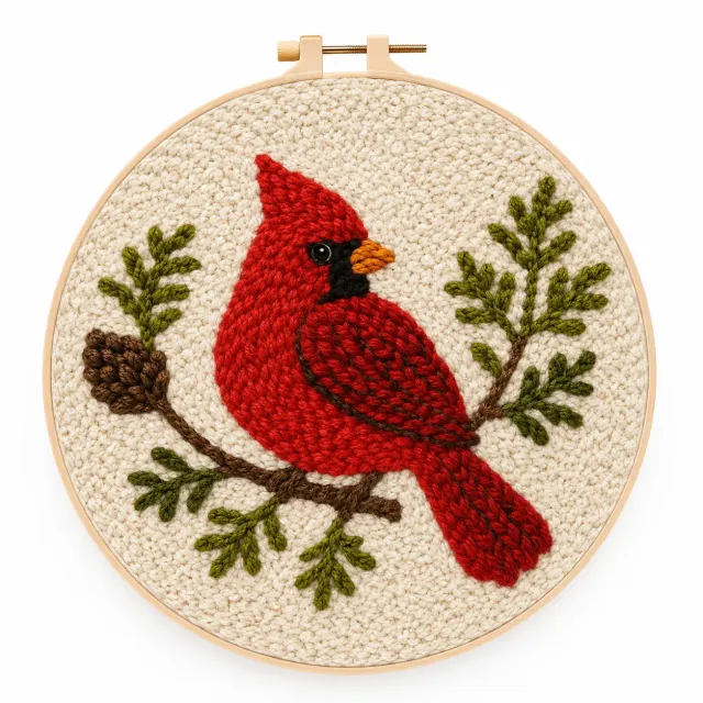 Craftsy Punch Needle Rød Fugl broderisæt 20 cm natur