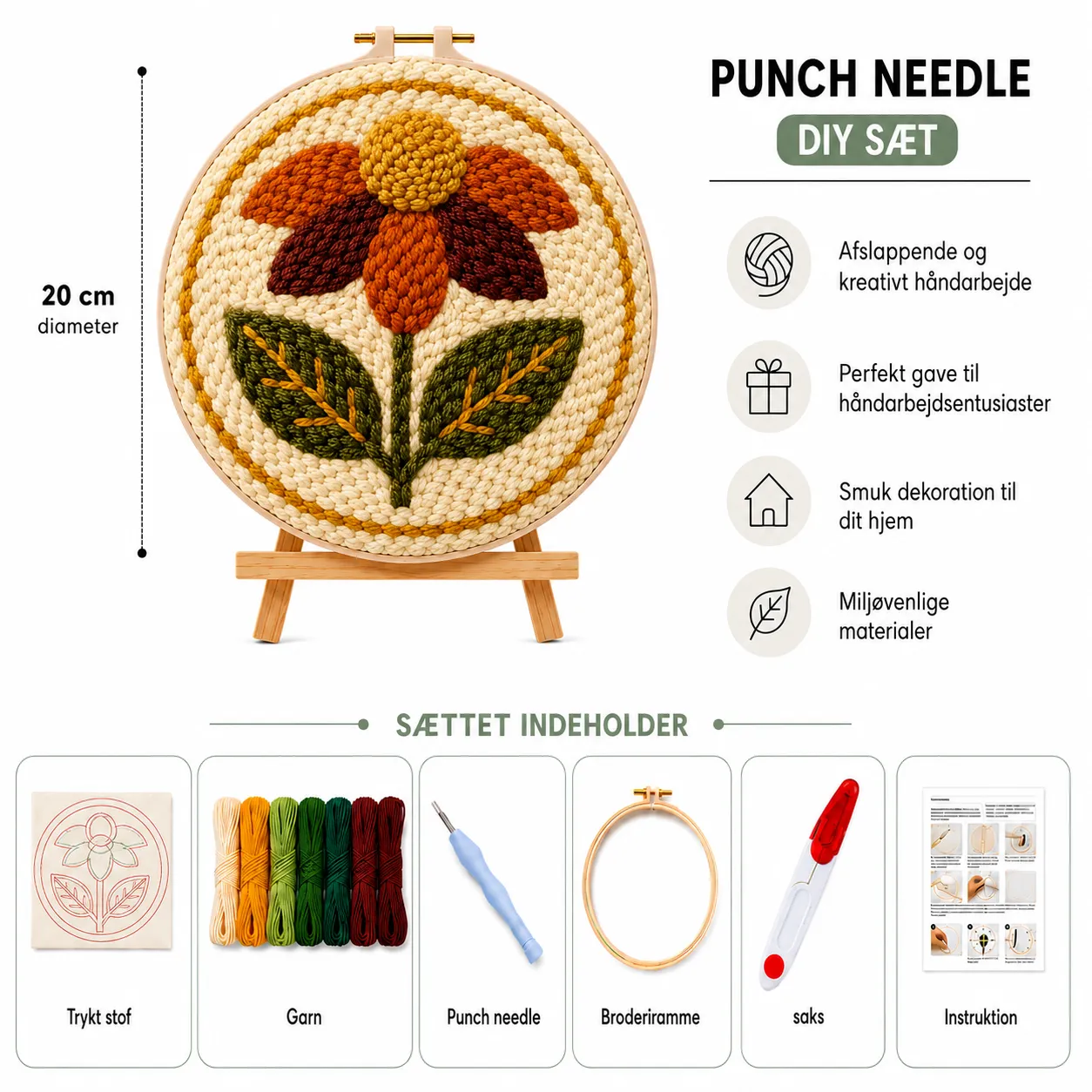 Craftsy Efterårsblomst punch needle 20 cm broderisæt