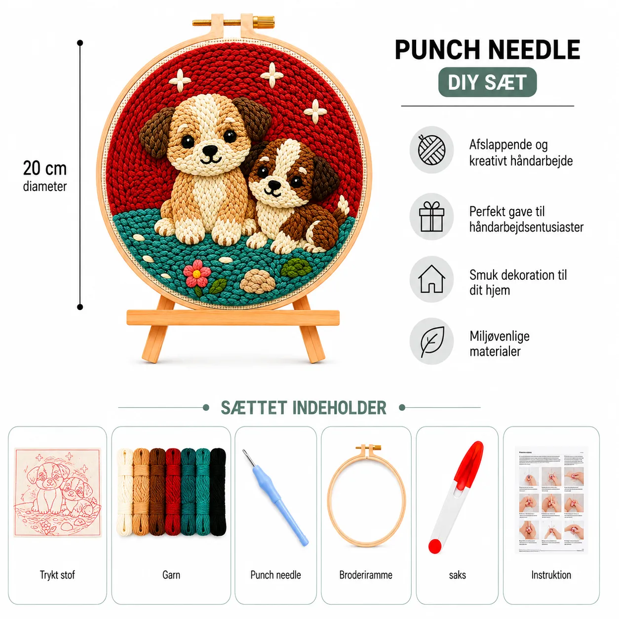 craftsy.dk To Søde Hunde punch needle sæt 20 cm til børn