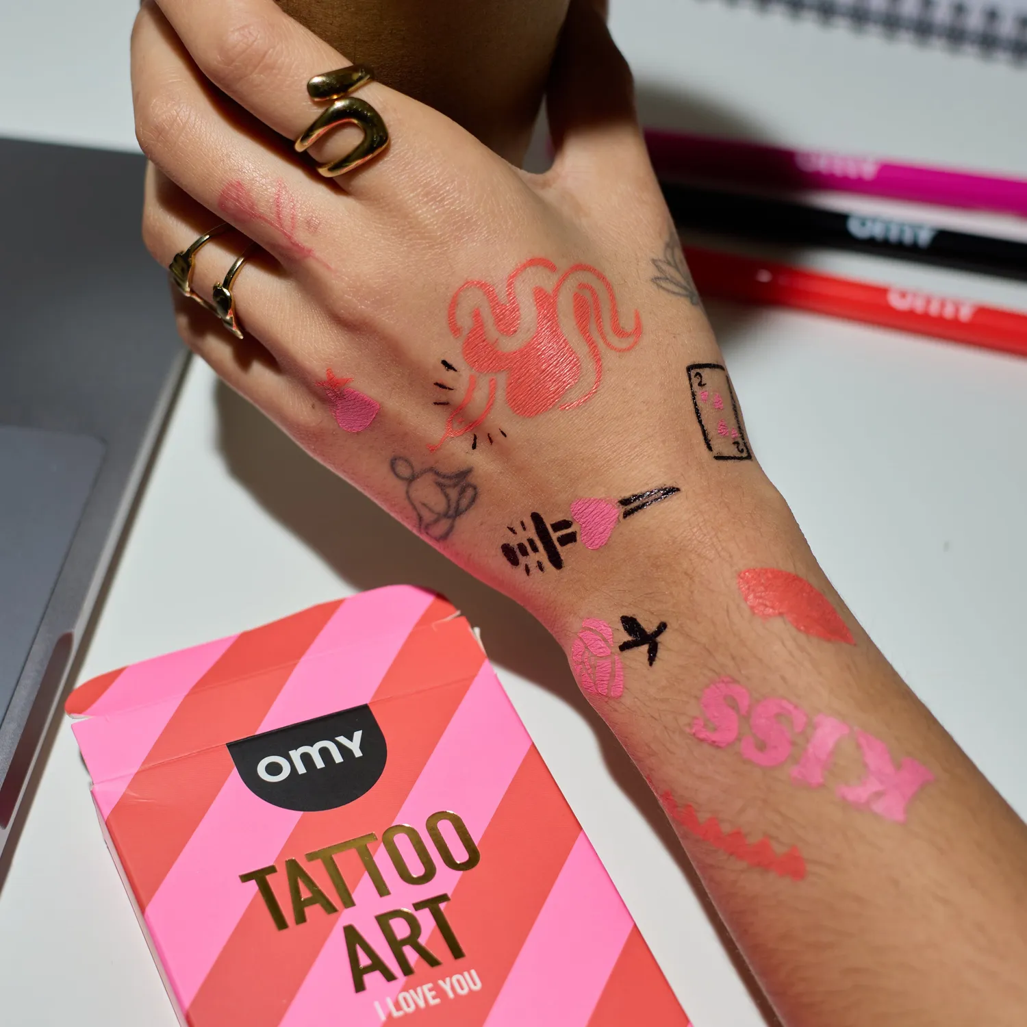 OMY Tattoo Art I Love You hudtusser 3 farver