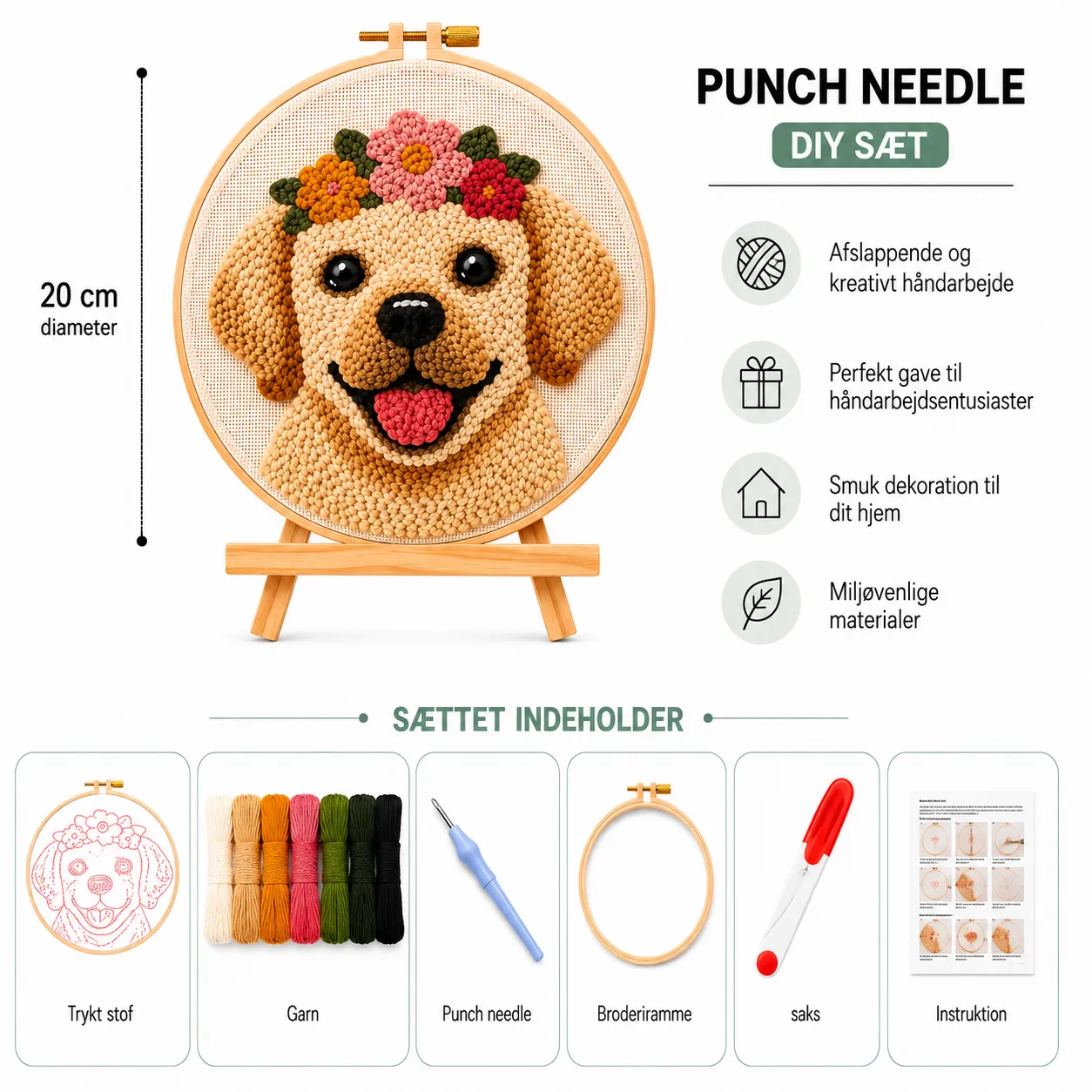 craftsy.dk Sød Hund punch needle sæt 20 cm blomsterkrans