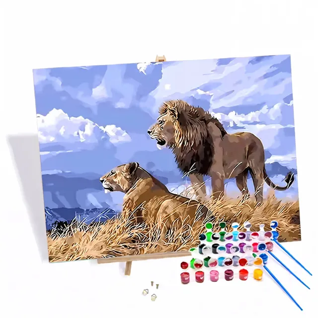 Craftsy Løver i Steppe mal efter tal 40x50 cm uden ramme