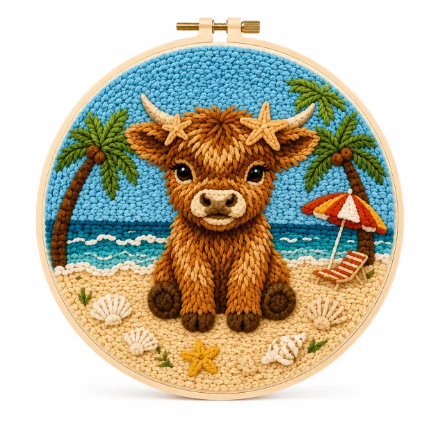 Craftsy.dk Ko på Stranden punch needle sæt 20 cm begynder