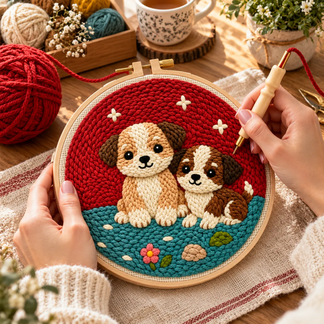 craftsy.dk To Søde Hunde punch needle sæt 20 cm til børn