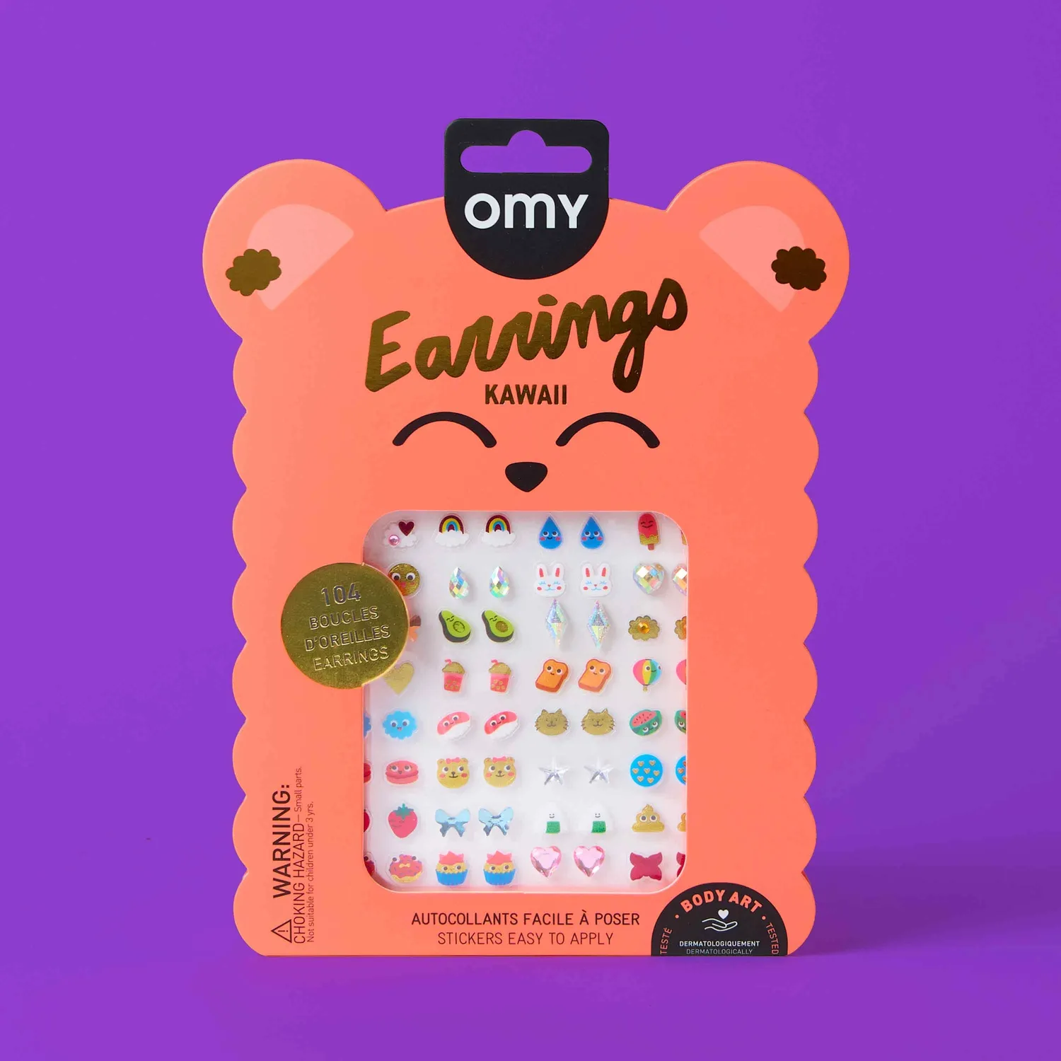 OMY Kawaii EAR01 klistermærkeøreringe guld fluo