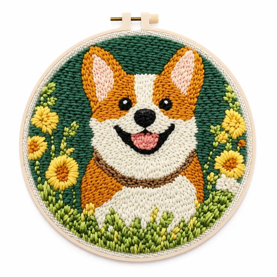 craftsy.dk Punch Needle Glad Corgi broderisæt 20 cm hund