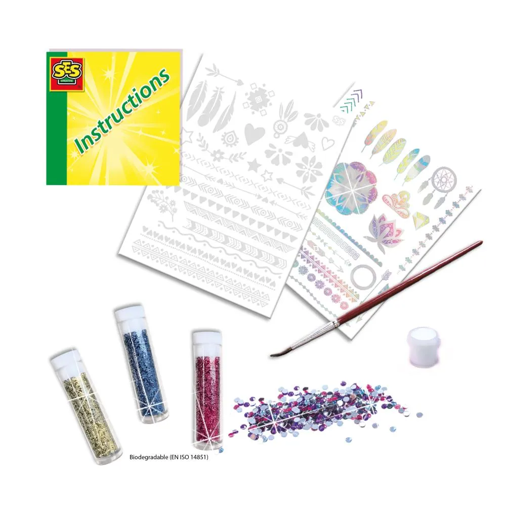 SES Creative 3 in 1 Glamour Tattoos sæt med glitter
