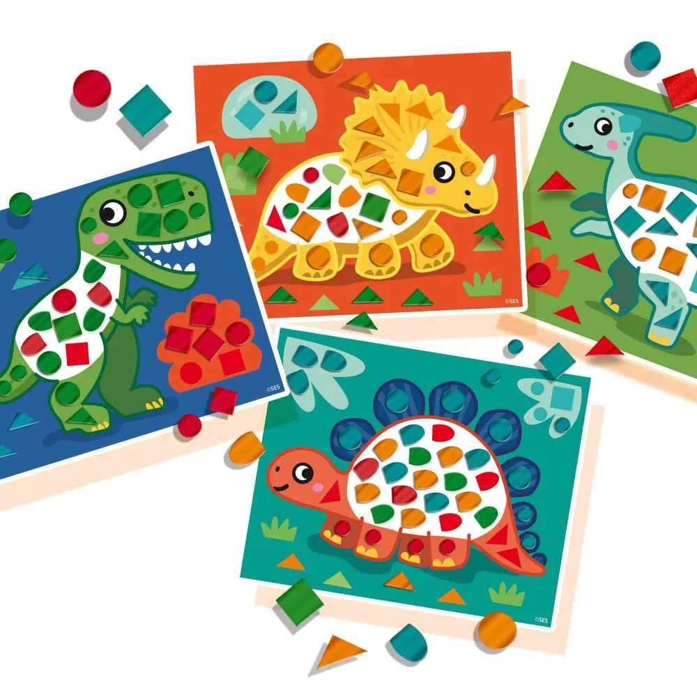 SES Creative Jeg lærer mosaiksæt dinoer XL 4 kort