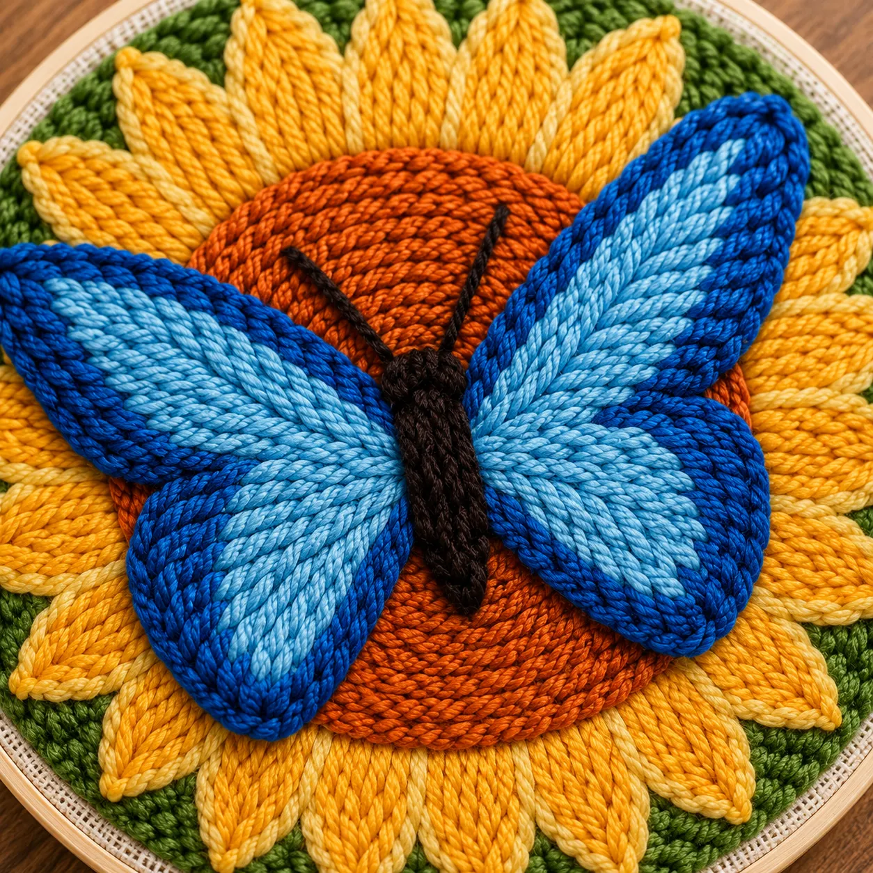 craftsy.dk Sommerfugl & Solsikke punch needle sæt 20 cm blå