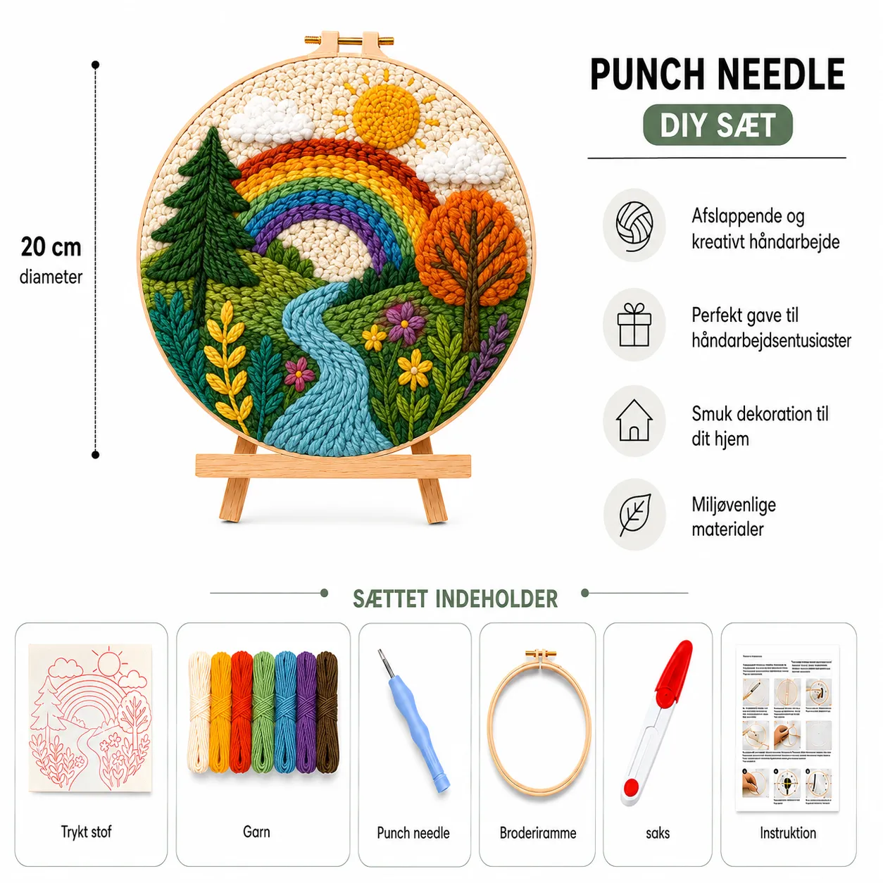Craftsy Regnbuelandskab punch needle sæt 20 cm begynder
