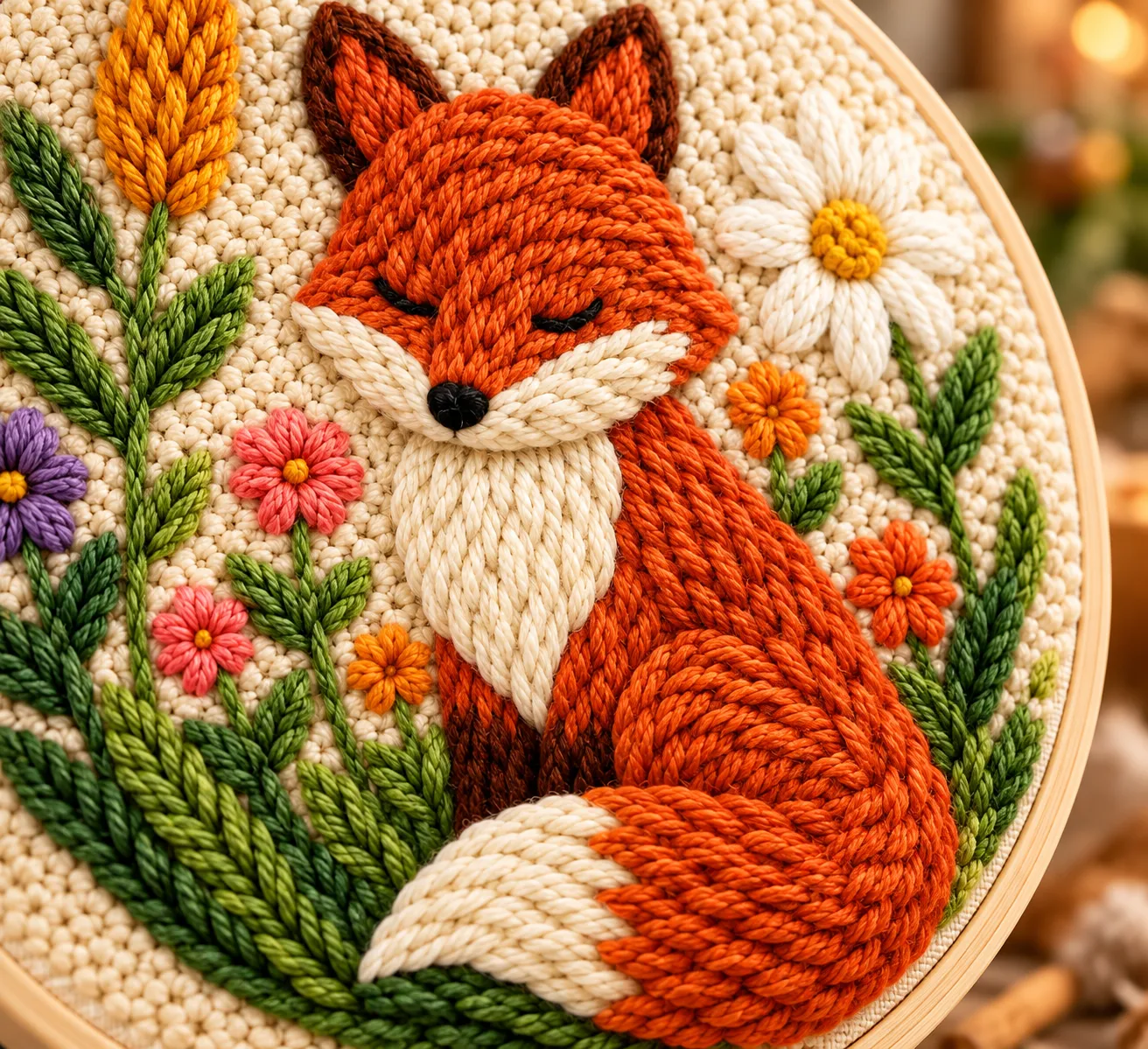 Craftsy Punch Needle Sød Ræv i Blomsterhaven broderisæt 20 cm