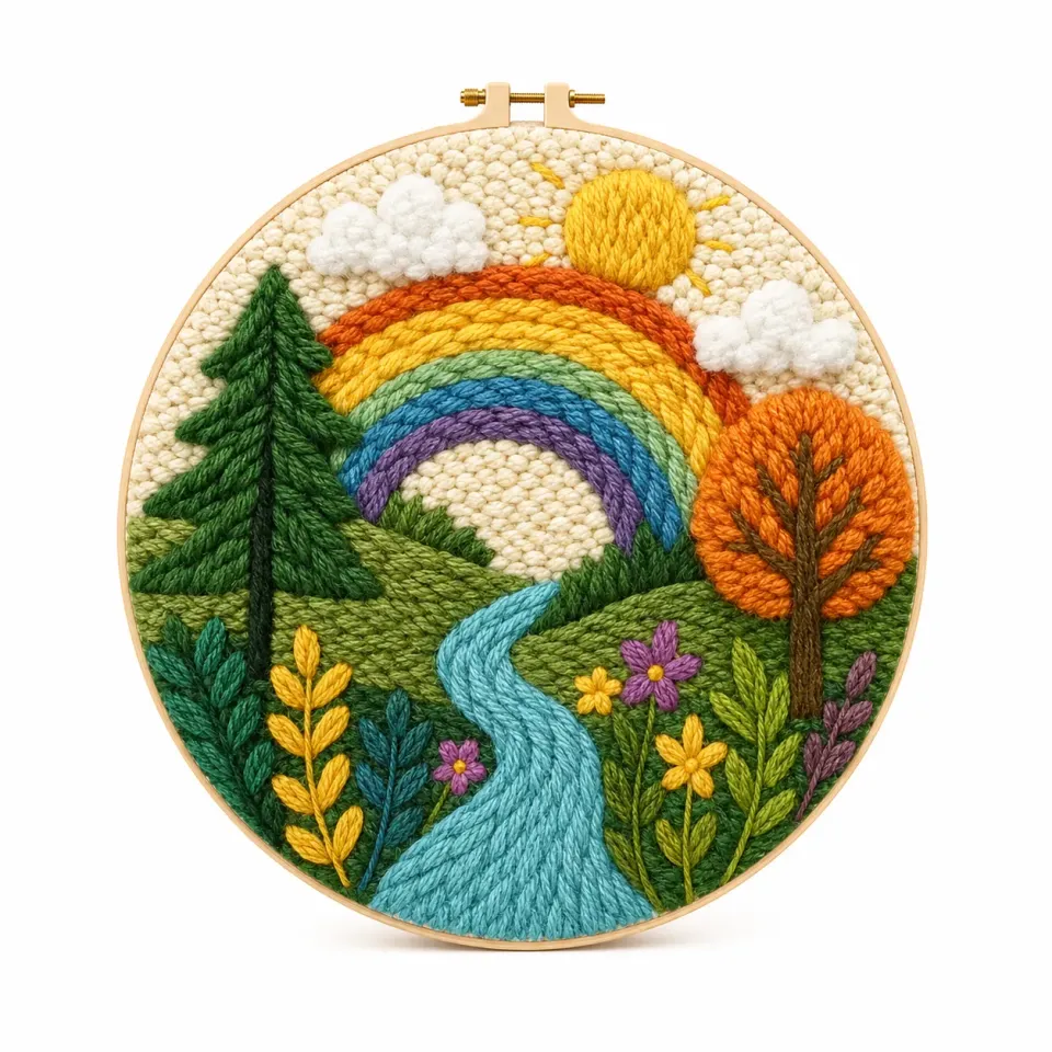 Craftsy Regnbuelandskab punch needle sæt 20 cm begynder