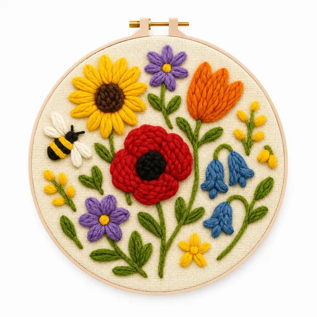 Craftsy Humlebi i Blomsterengen punch needle sæt 20 cm