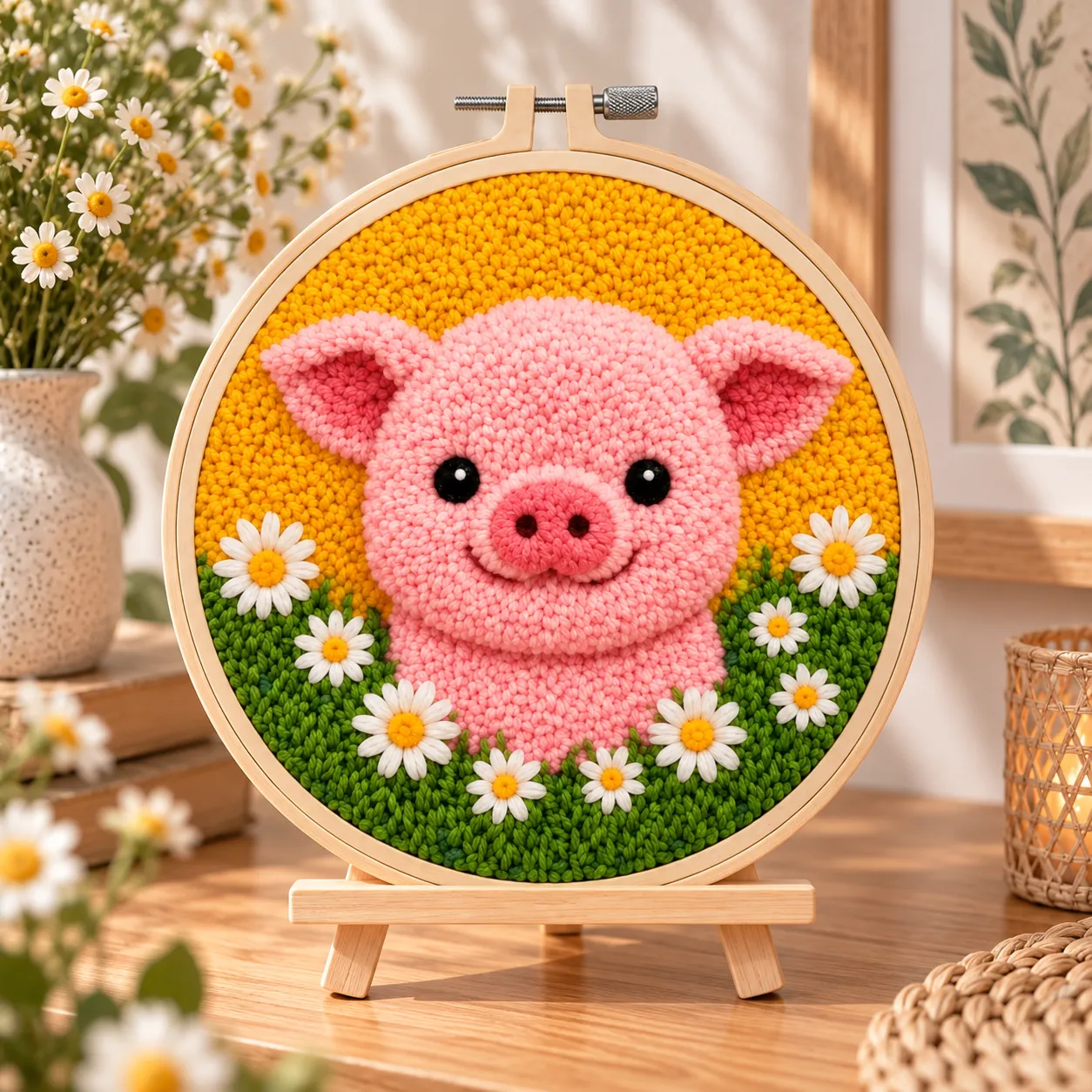 craftsy.dk Punch Needle Sød Gris i Blomsterengen sæt 20 cm begynder