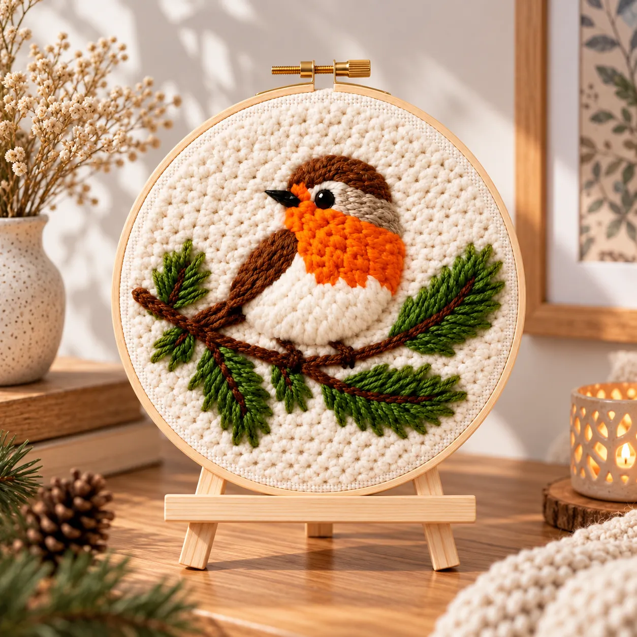 craftsy.dk Punch Needle Rødhals på Gren sæt 20 cm fugl