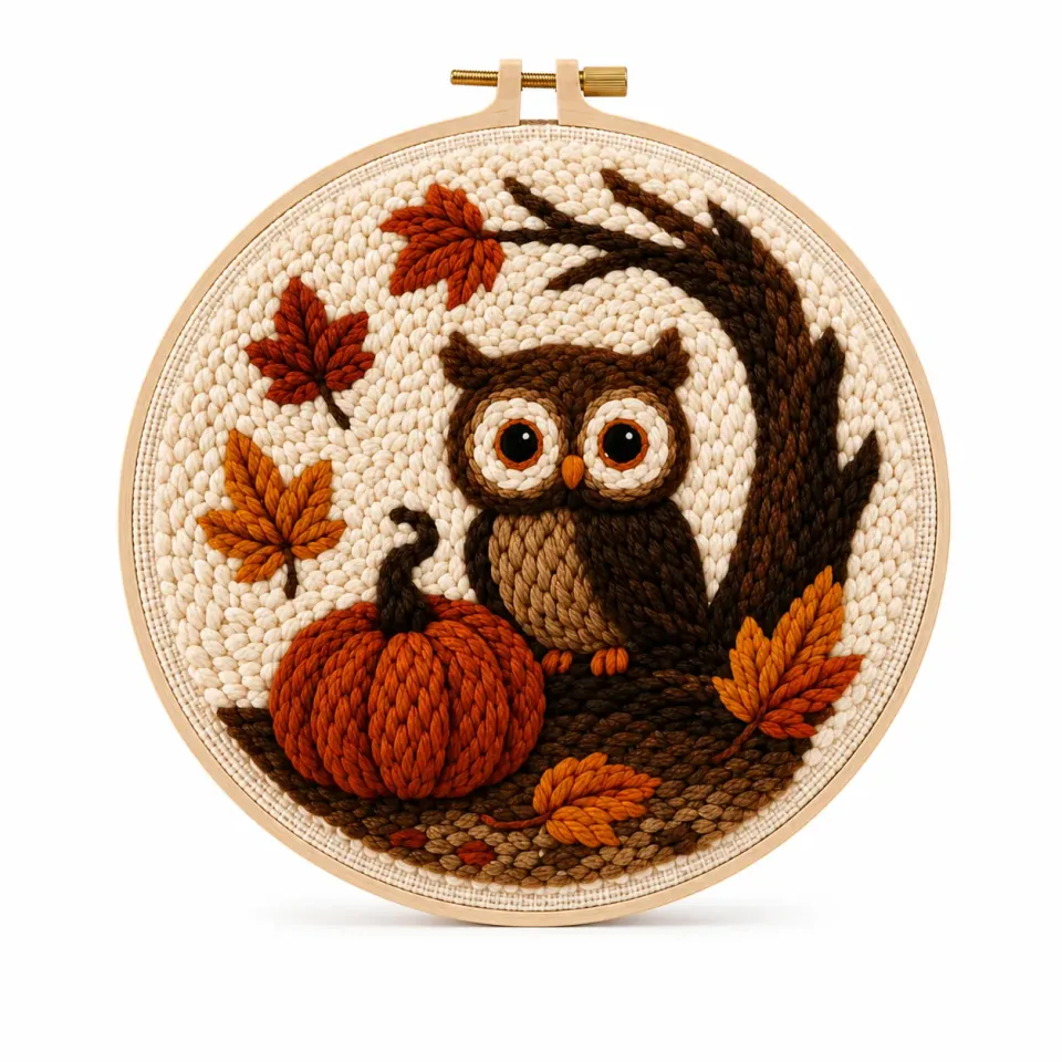 Craftsy Ugle med Græskar punch needle sæt 20 cm efterår