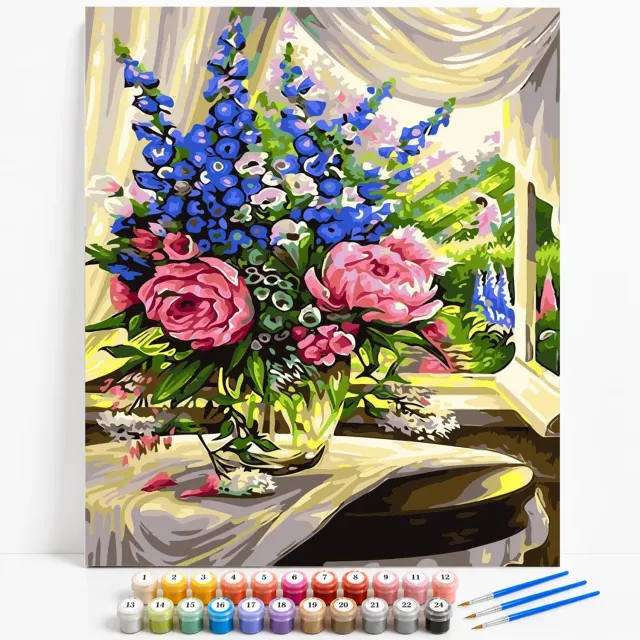 Craftsy.dk Blå Røde Blomster mal efter tal 40x50 cm