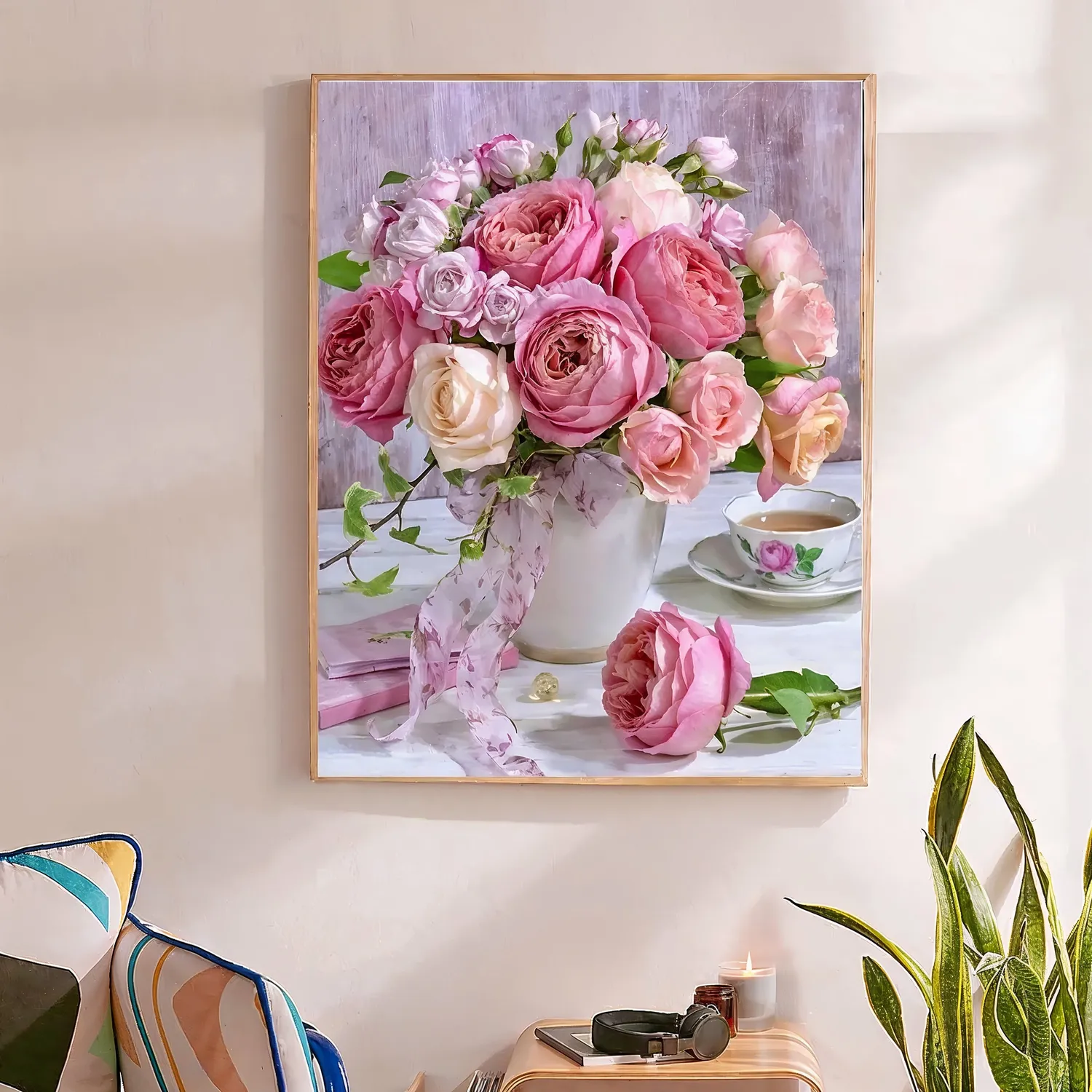 Craftsy.dk Roser i Hvid Vase mal efter tal 40x50 cm