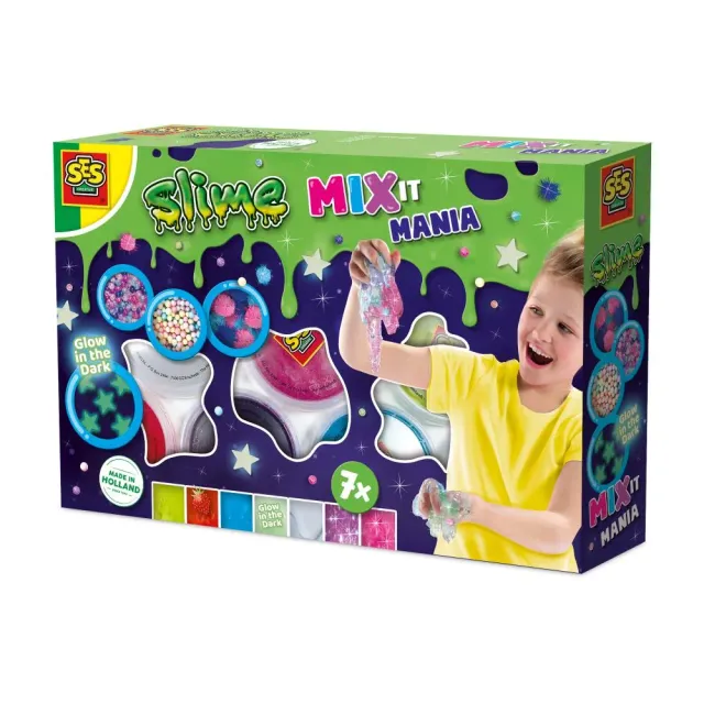 SES Creative Mix it Mania slime sæt 7 bøtter glitter