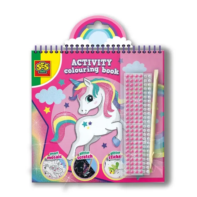 SES Creative Glitter malebog 3i1 enhjørning perler