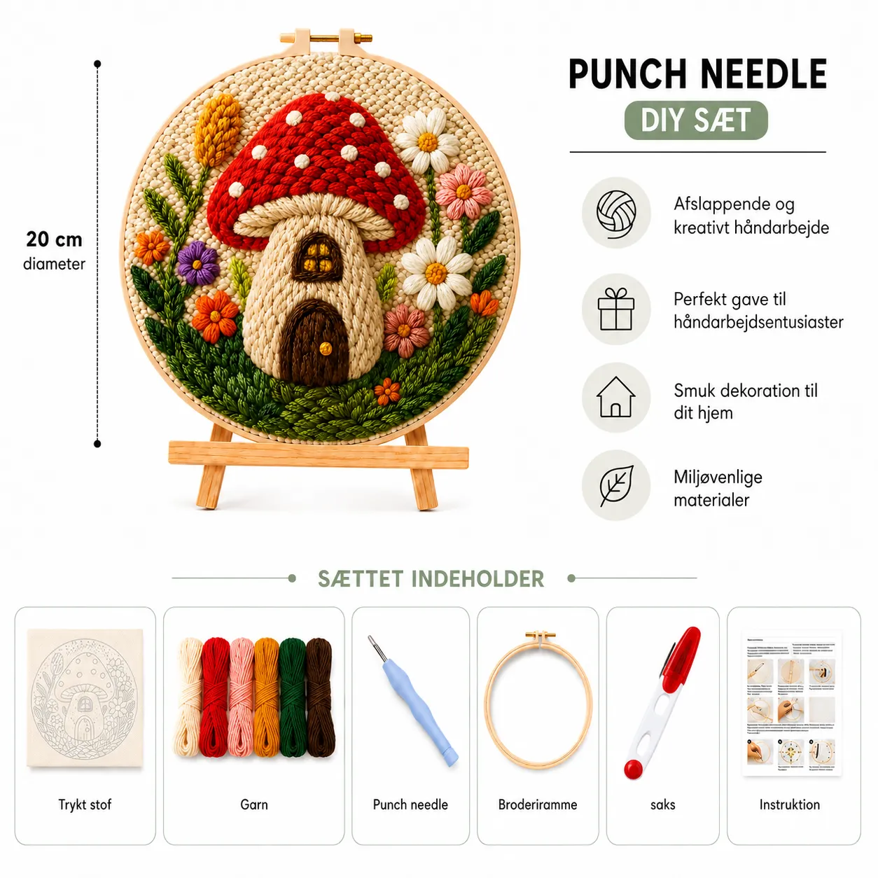craftsy.dk Svampehus punch needle sæt 20 cm eventyrmotiv