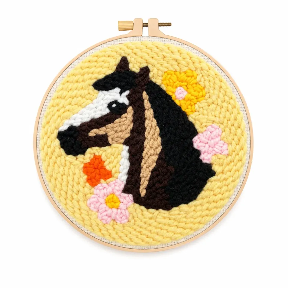 Craftsy.dk Blomsterhest punch needle sæt 20 cm med ramme