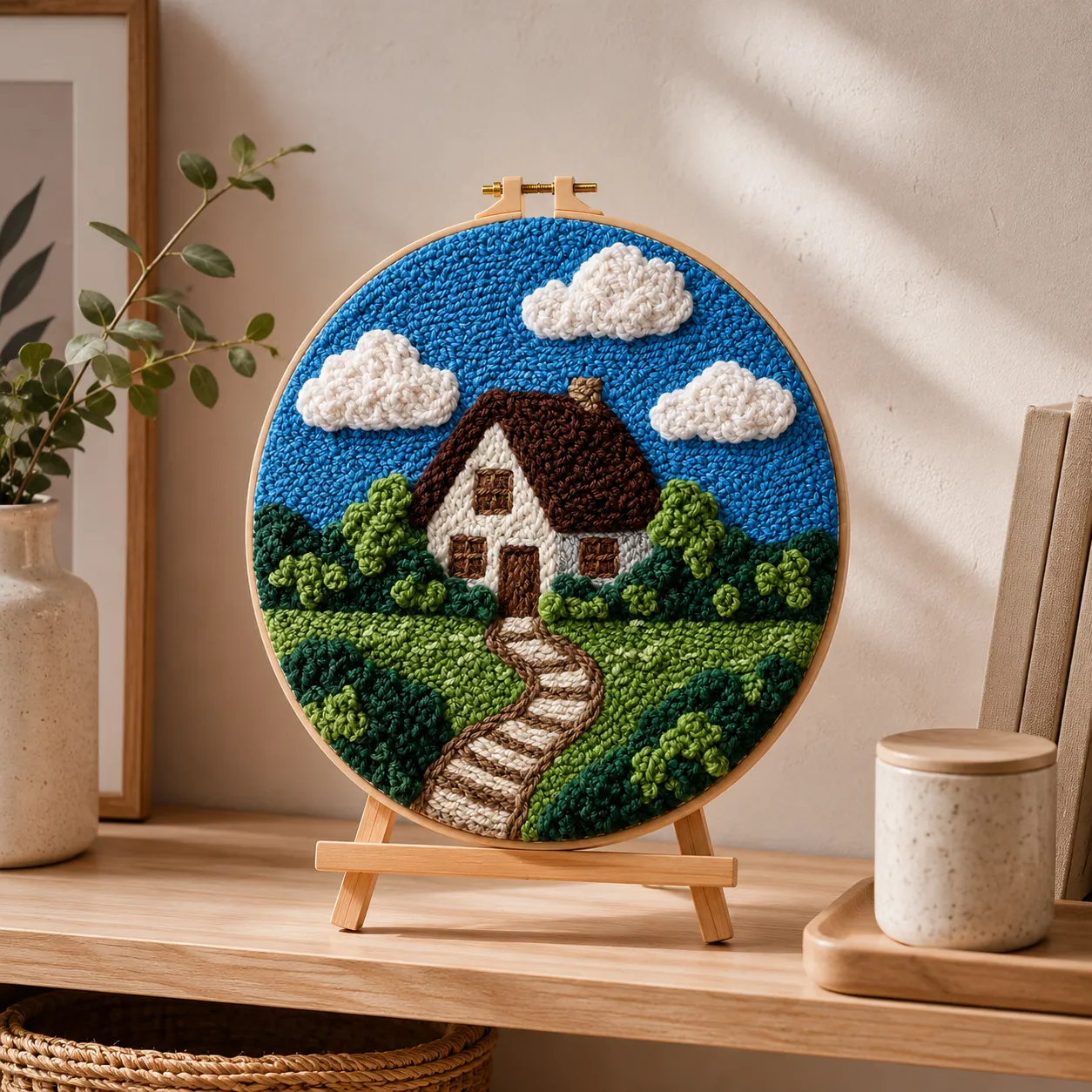 craftsy.dk Punch Needle Hyggeligt Hus sæt 20 cm landskab