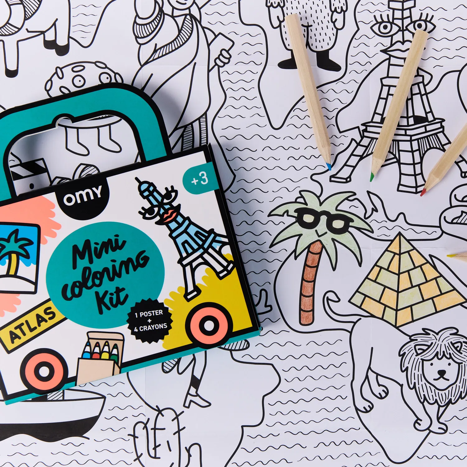 OMY Mini Coloring Kit Atlas maleæske 4 farver