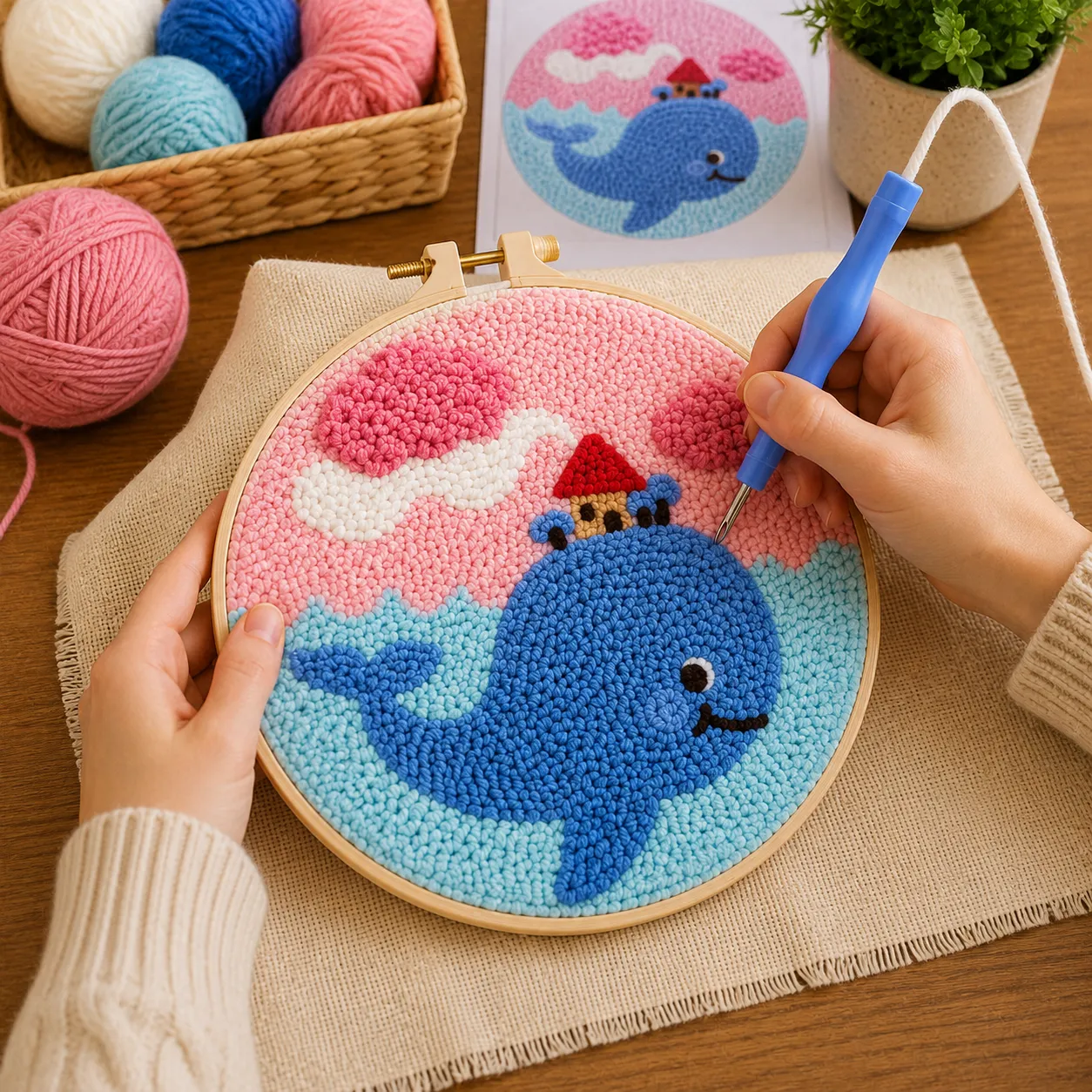 craftsy.dk Sød Hval punch needle sæt 20 cm til begyndere