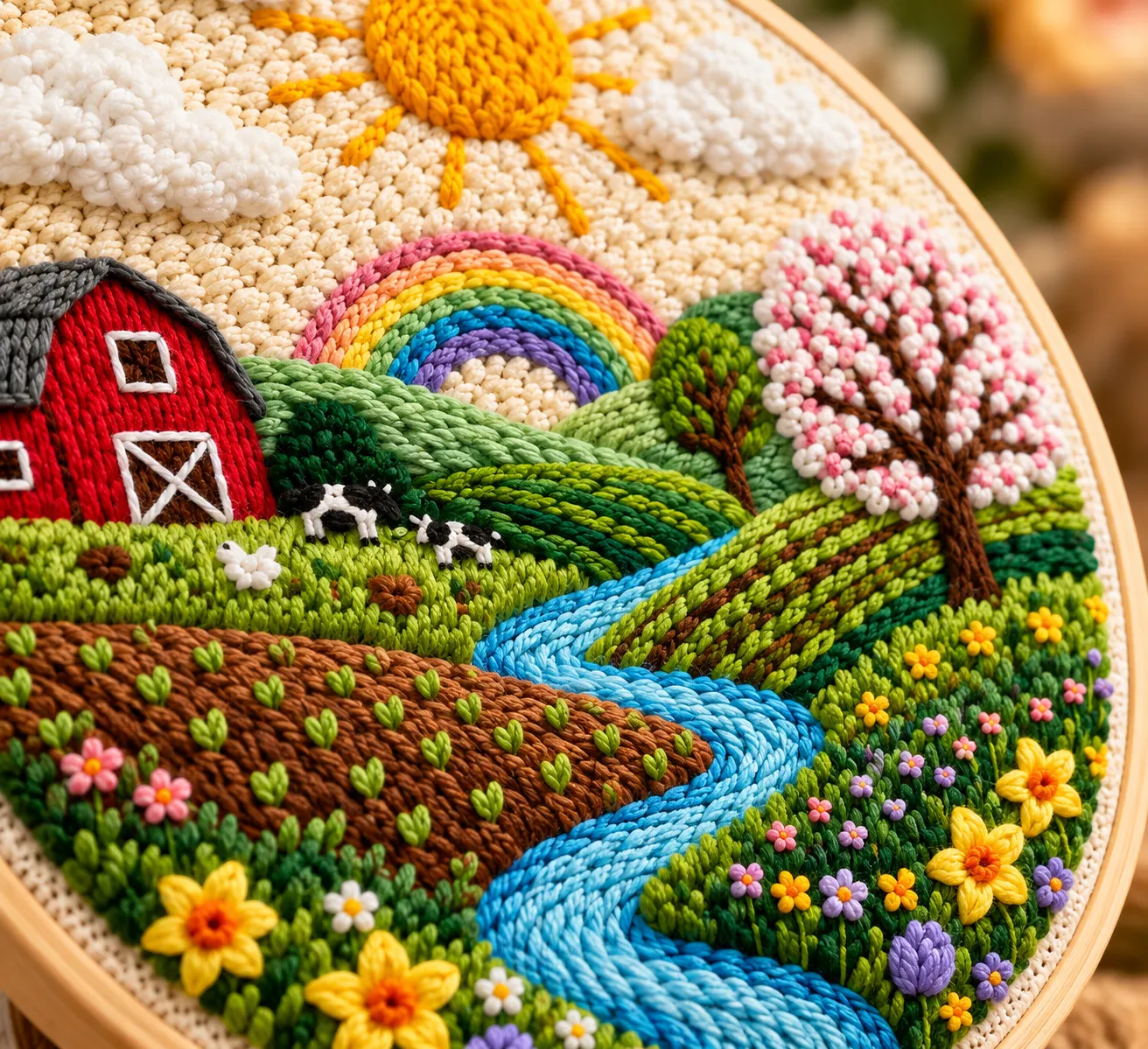 Craftsy Idyllisk Landskab Regnbue punch needle sæt 20 cm