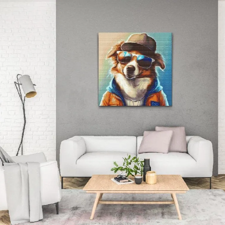 Road2Art Hund med solbriller diamond painting 50x50 cm