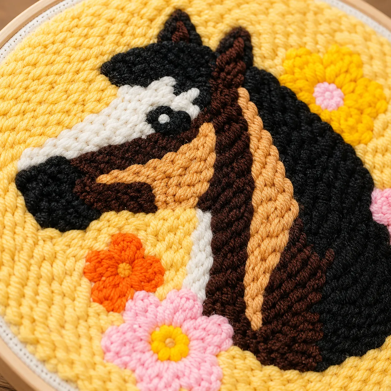 Craftsy.dk Blomsterhest punch needle sæt 20 cm med ramme