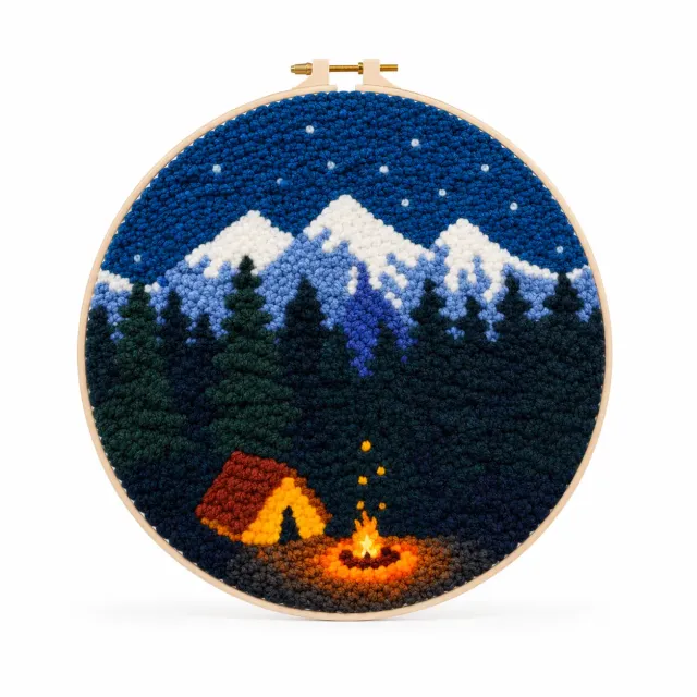 craftsy.dk Camping stjerner punch needle sæt 20 cm natmotiv