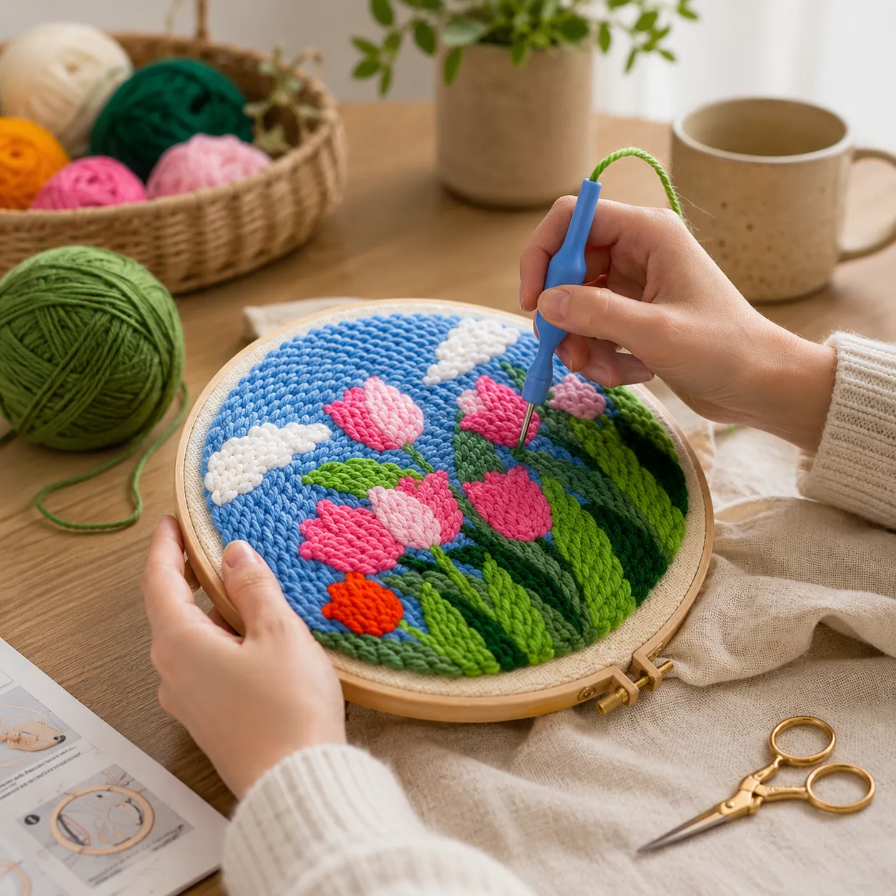 Craftsy Punch Needle Forårstulipaner sæt 20 cm lyserød