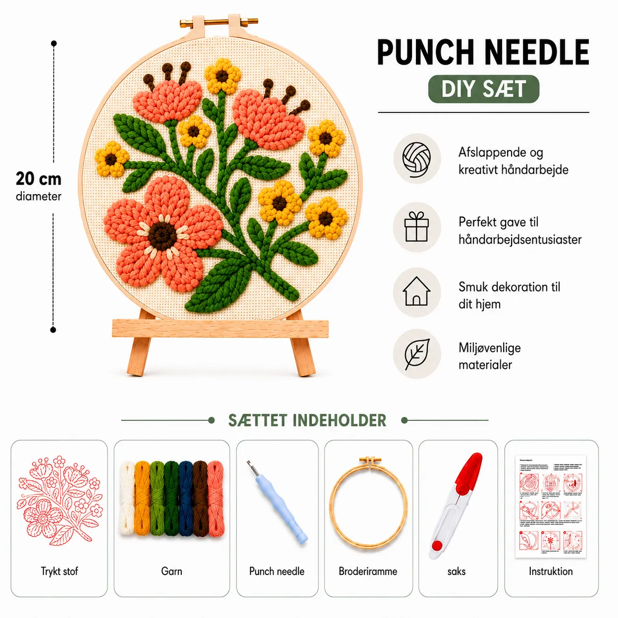 Craftsy Punch Needle Blomsterharmoni sæt 20 cm koral