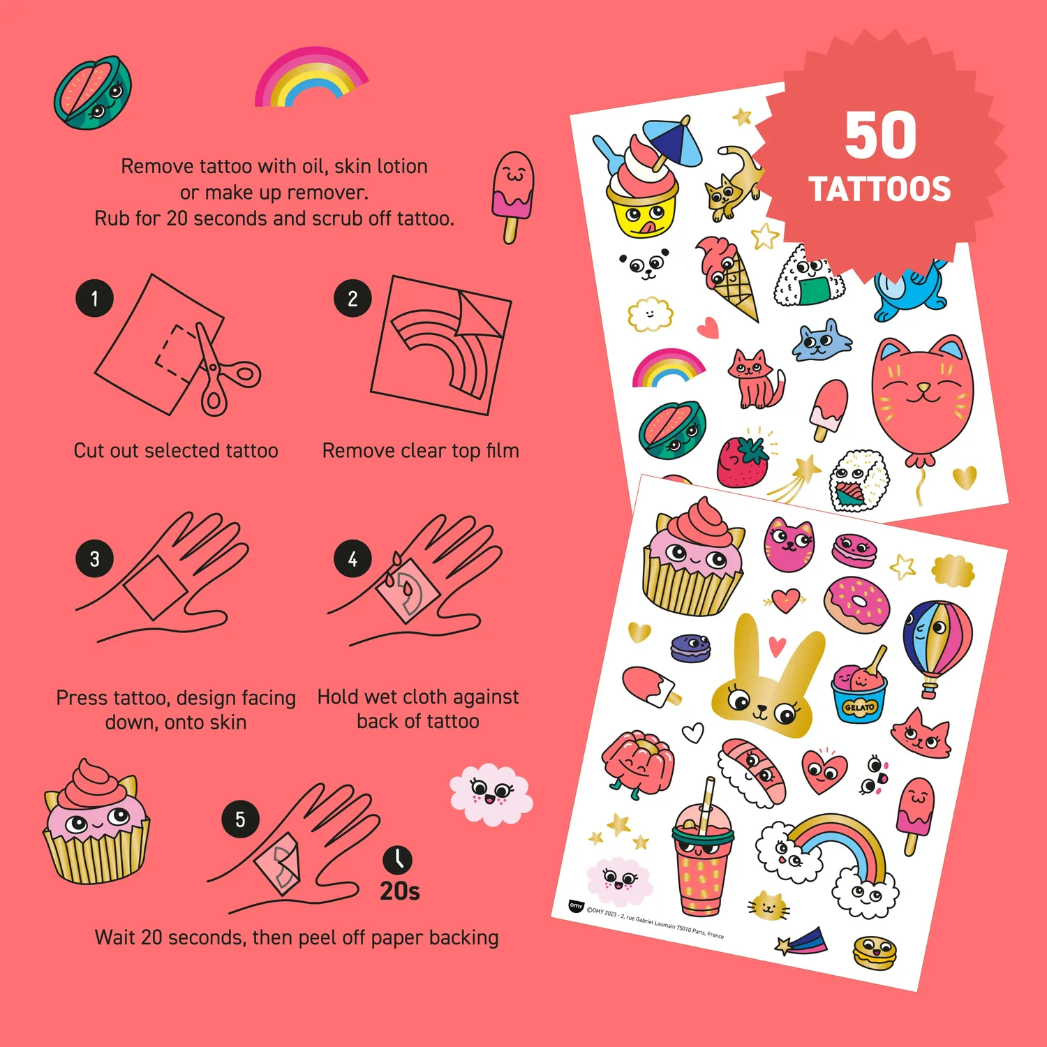 OMY Tattoos overføringstatoveringer kawaii 50 stk