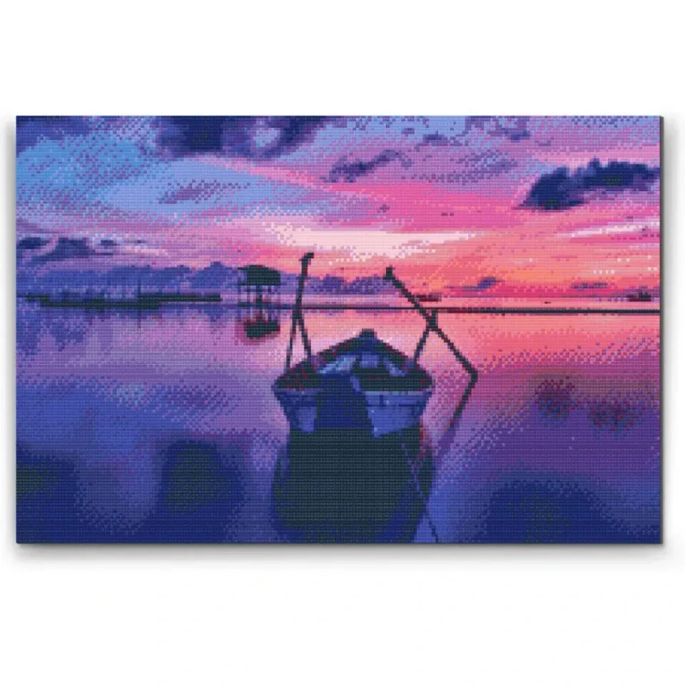 Road2Art Båd og Solnedgang diamond 30x40 cm