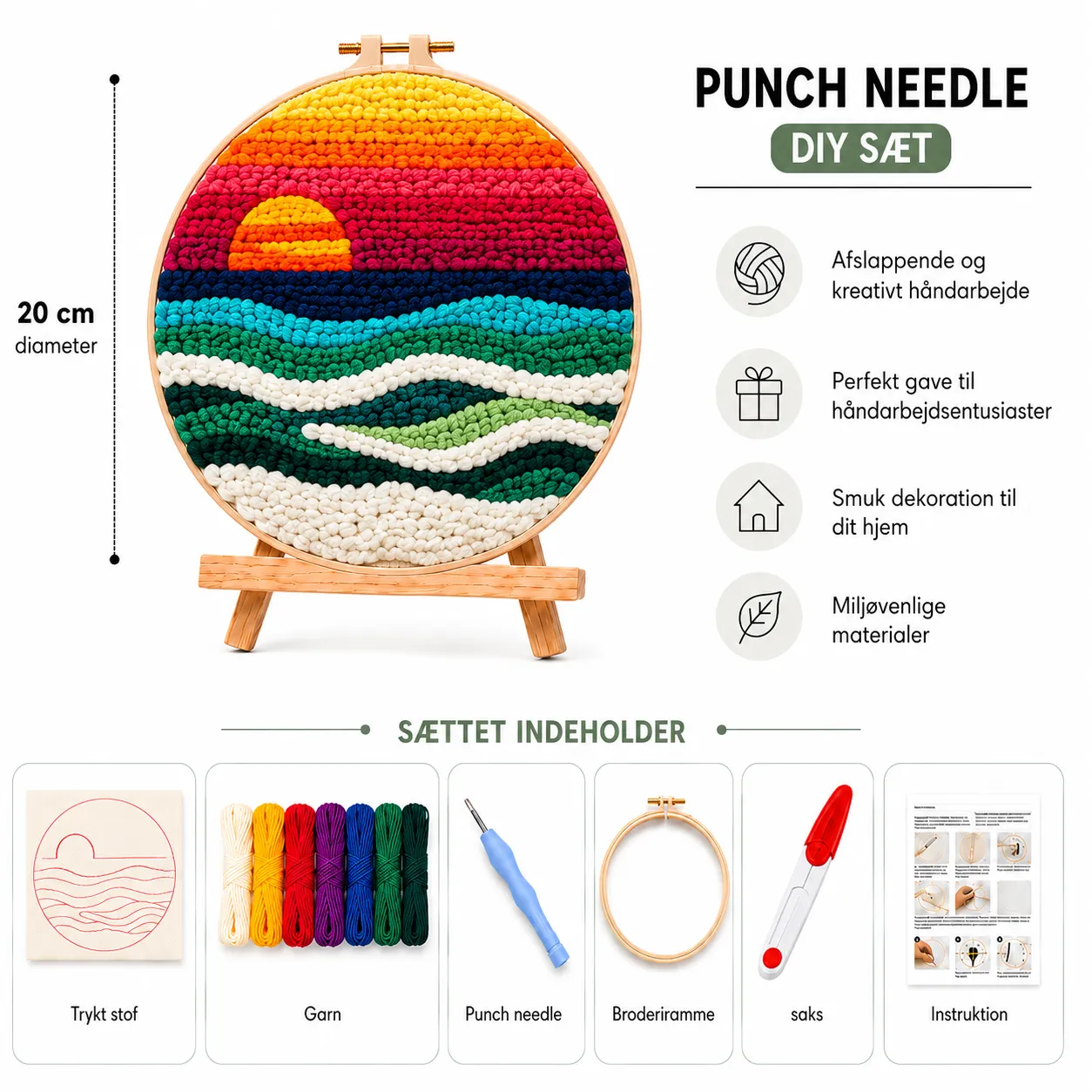 craftsy.dk Punch Needle Solnedgang ved Havet sæt 20 cm