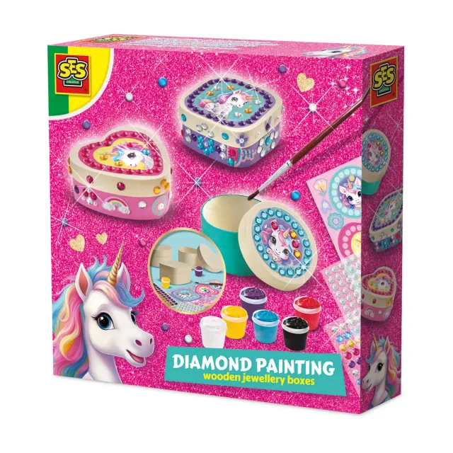 SES Creative Unicorn diamond painting smykkeskrin 3 stk