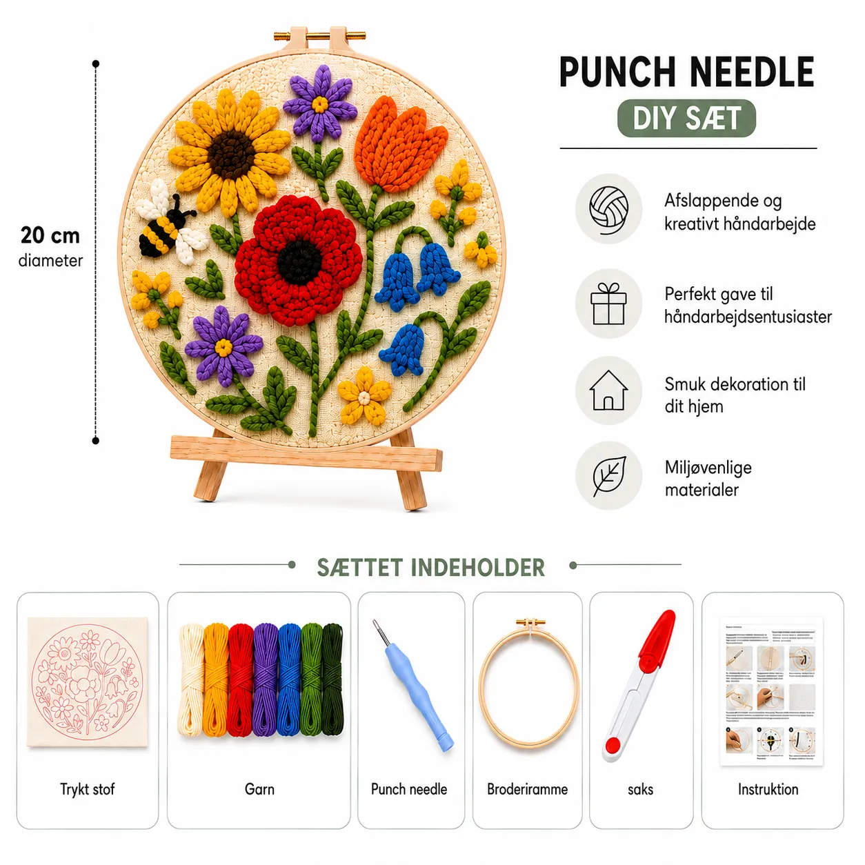 Craftsy Humlebi i Blomsterengen punch needle sæt 20 cm