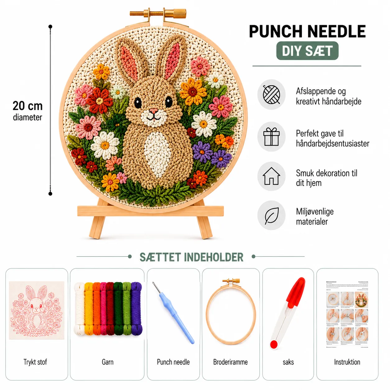 Craftsy Kanin i Blomsterhaven punch needle sæt 20 cm begynder