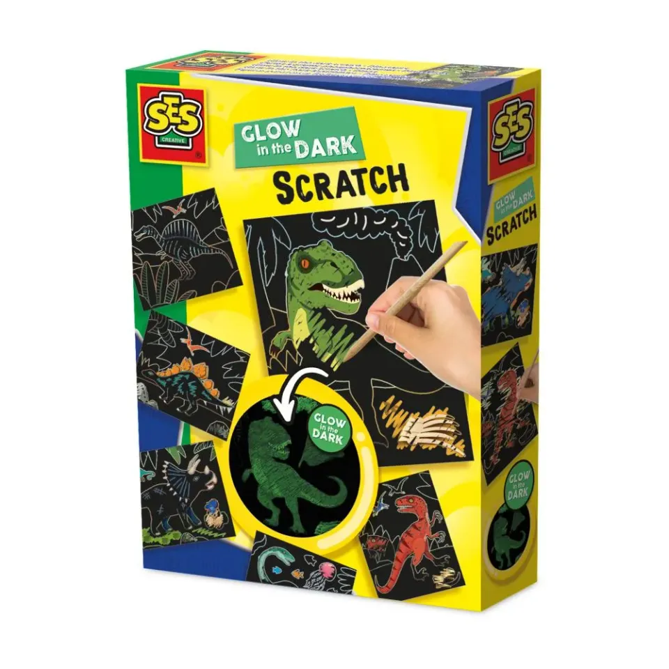SES Creative skrabekort glow in the dark dinos 6 stk