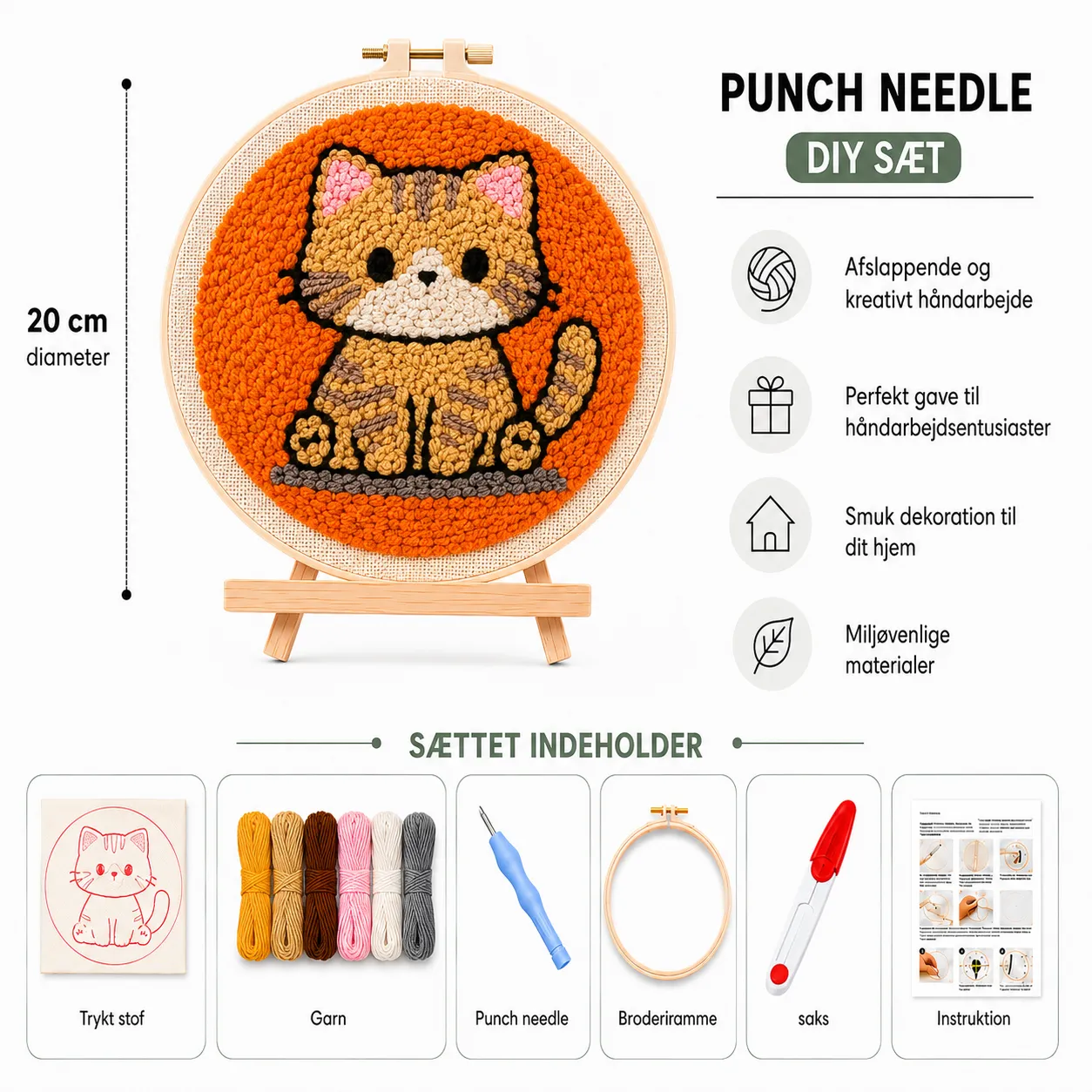 craftsy.dk Sød Kat punch needle sæt 20 cm kat
