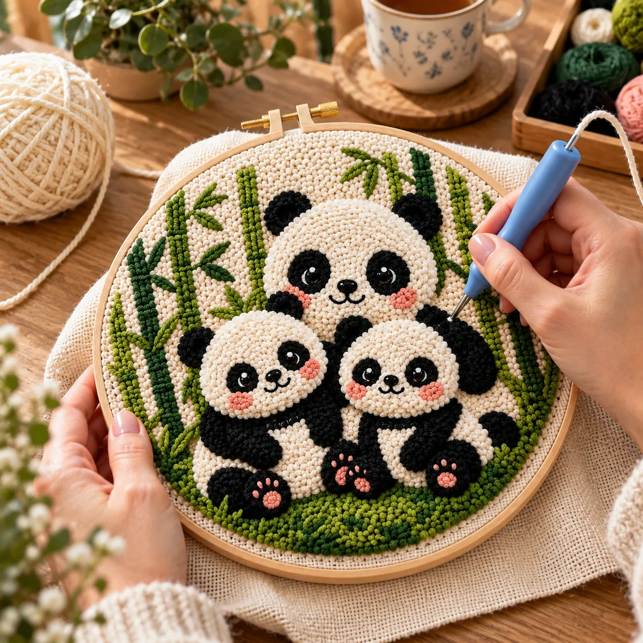 Craftsy Pandaer i Bambusskoven punch needle sæt 20 cm