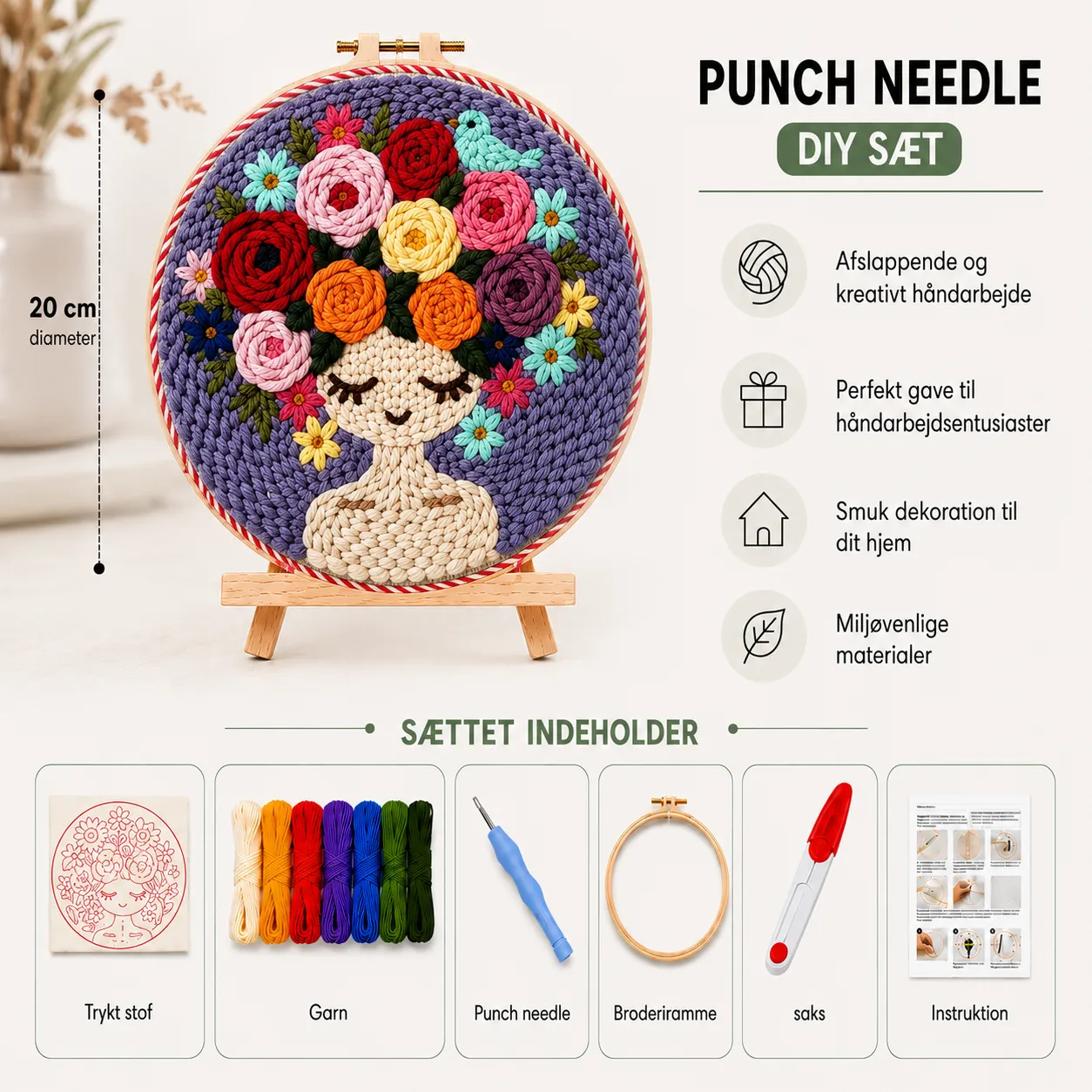 Craftsy Punch Needle Mediterende Blomsterpige sæt 20 cm pige
