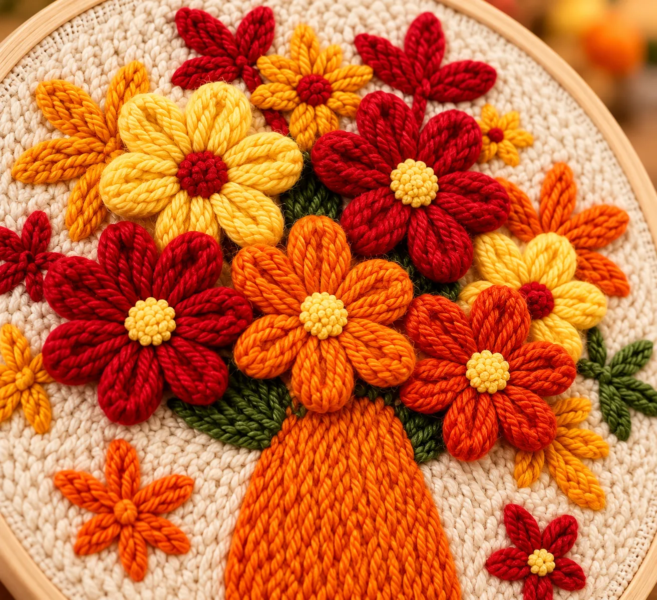Craftsy Blomsterbuket i Vase punch needle sæt 20 cm blomster