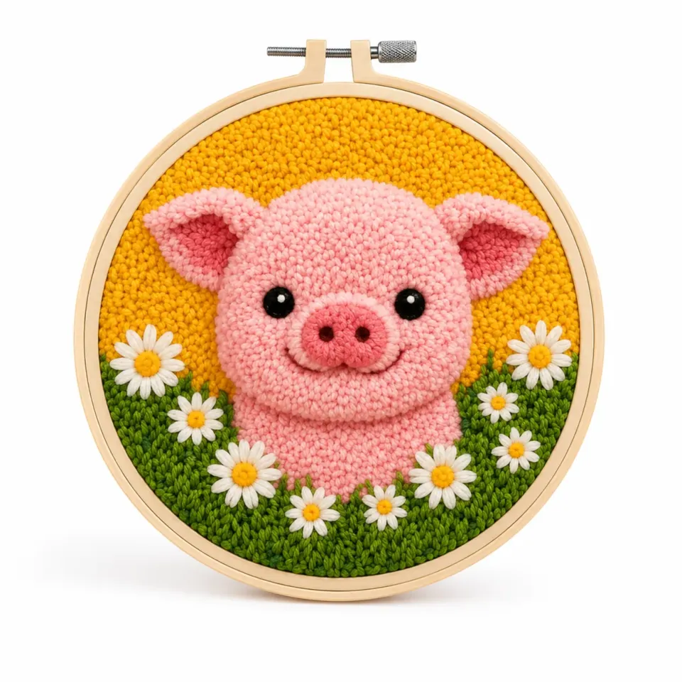 craftsy.dk Punch Needle Sød Gris i Blomsterengen sæt 20 cm begynder