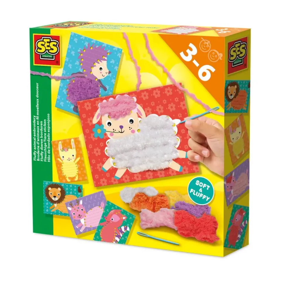 SES Creative fluffy dyr broderisæt 6 kort til børn