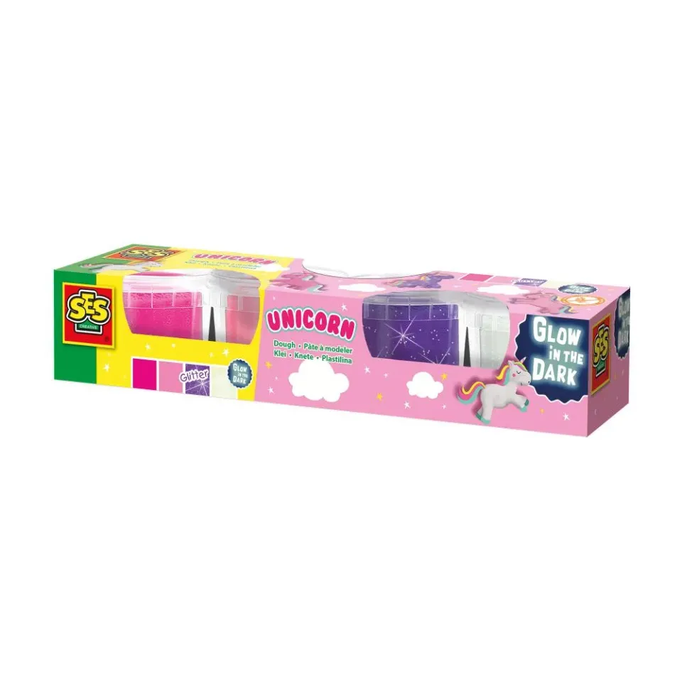 SES Creative unicorn modellervoks 4x90g neon glitter