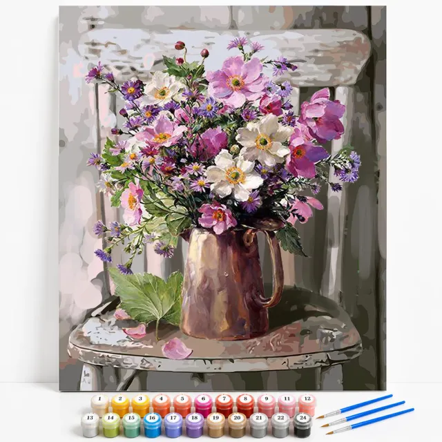 craftsy.dk Blomster på Stolen mal efter tal 40x50 cm